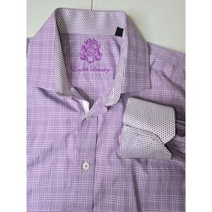 ENGLISH LAUNDRY Men's 16.5 X 32/33 Purple Plaid Flip Cuff Long Sleeve Shirt -226